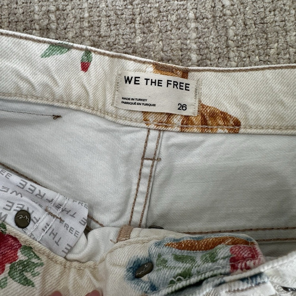 Free People Eden Brunch Jeans Size 26 Printed Barrel Teapot Croissant Sold Out - Picture 13 of 15